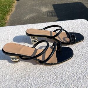 Strappy Kitten Heel Sandals with Gold Bubble Heel